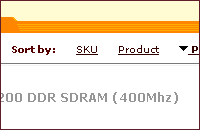 Sorting of the products by SKU, Product, Price