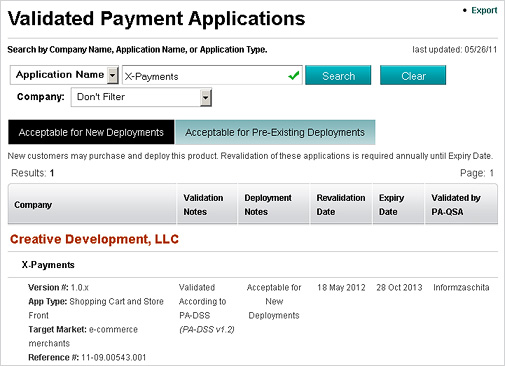 X-Payments in the list of Validated Payment Applications