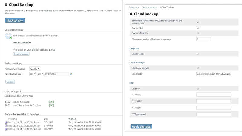 Cloud Backup settings