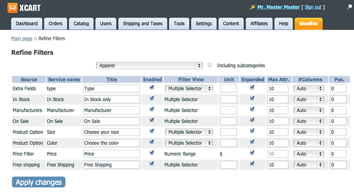 Refine filters back-end. Option defining