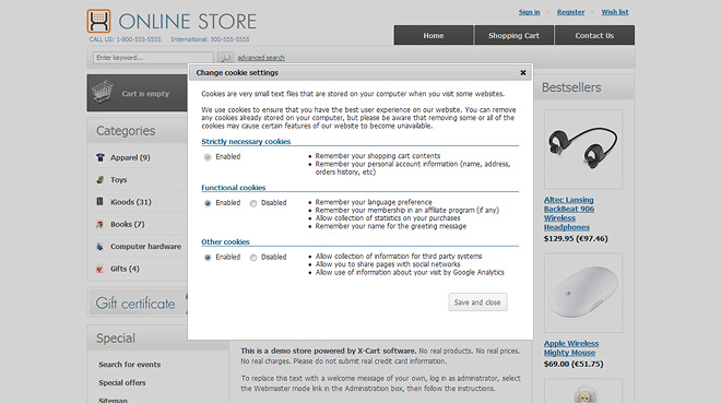 EU Cookie Law module screenshot
