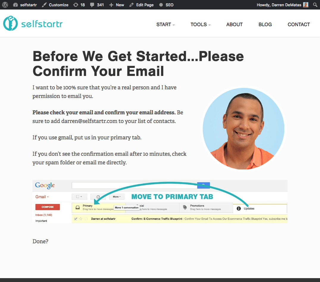 Opt-in instructions in the Selfstartr blog