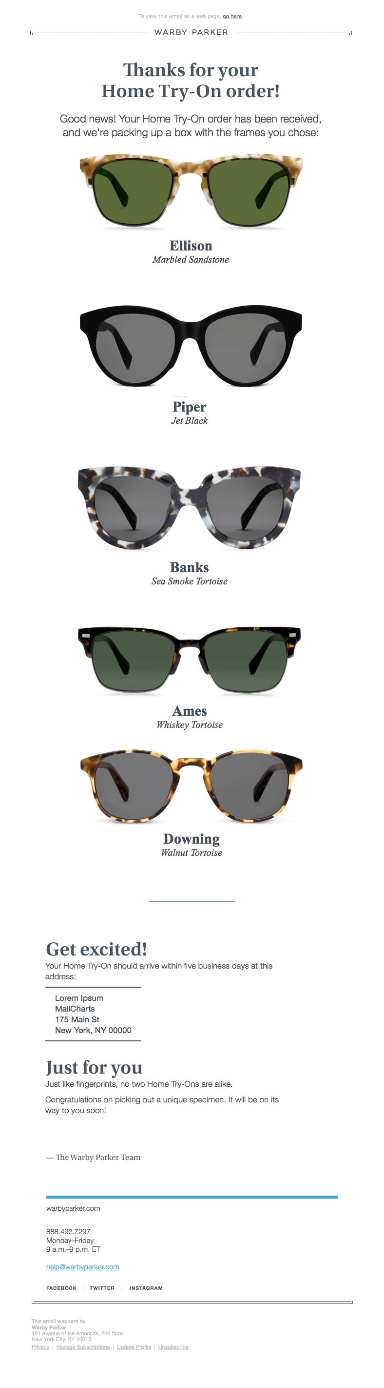 Warby Parker transactional email