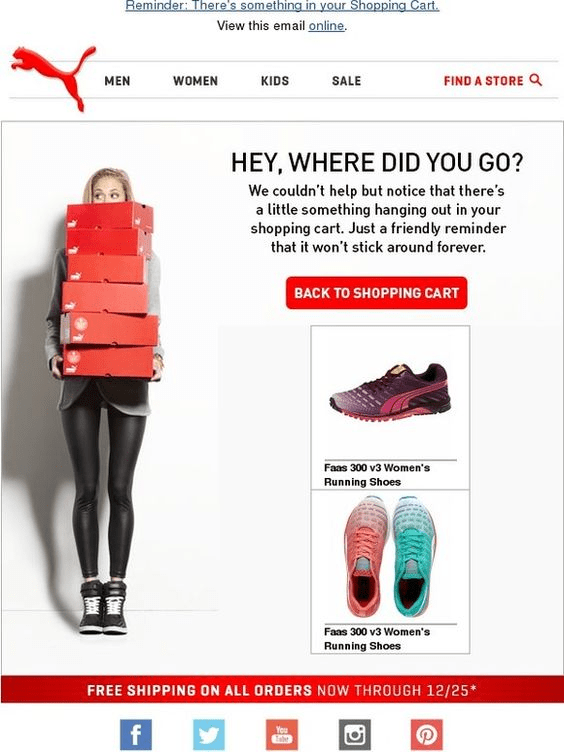 Puma abandoned shopping cart email