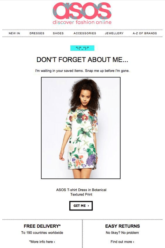 ASOS abandoned cart email