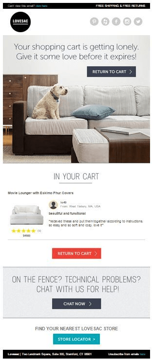 Lovesac abandoned email