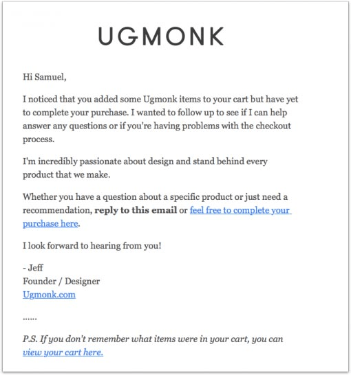 Ugmonk Abandoned Cart Email