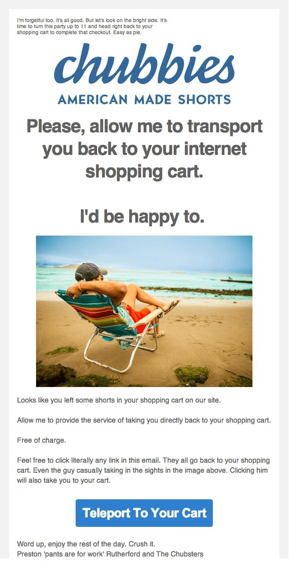 Cart abandonment email from Chubbies