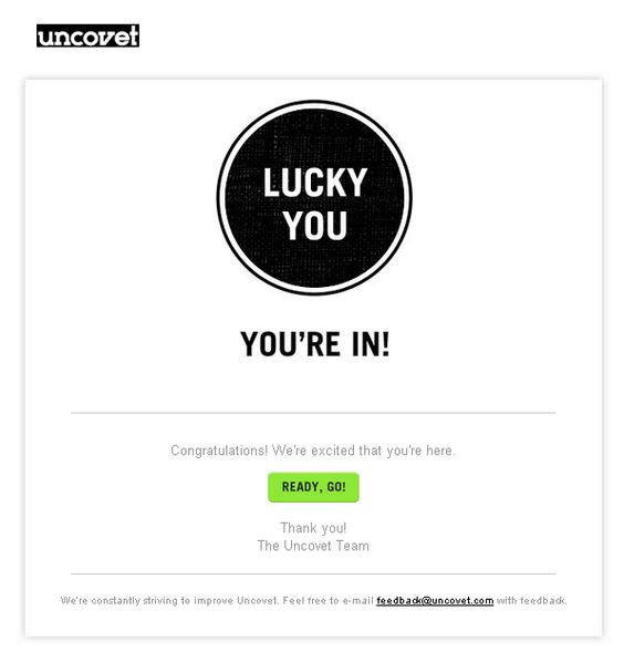 Uncovet welcome email