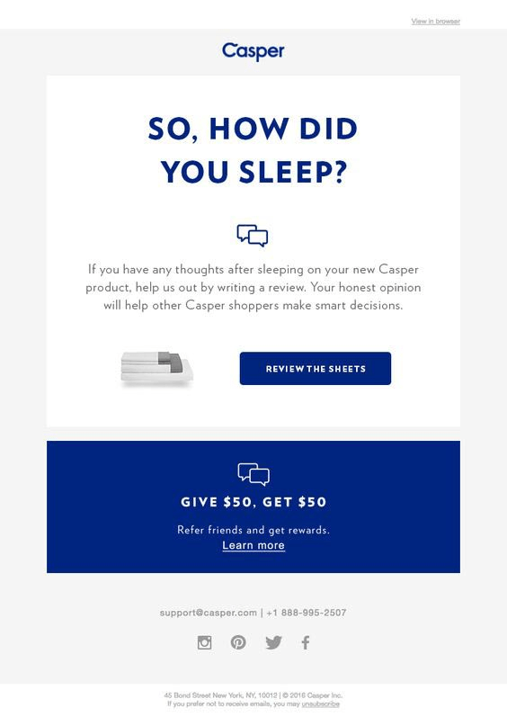 Ask for review email from Casper