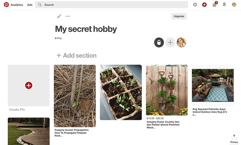 Pinterest secret board