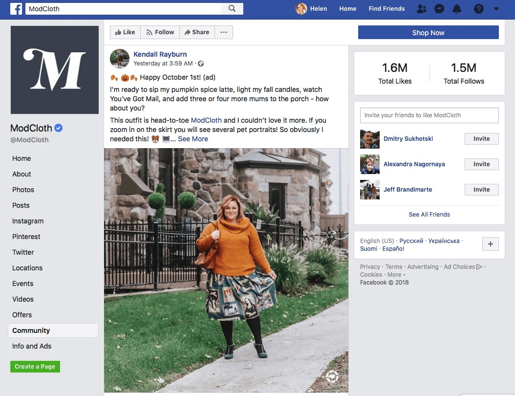 ModCloth Facebook Page
