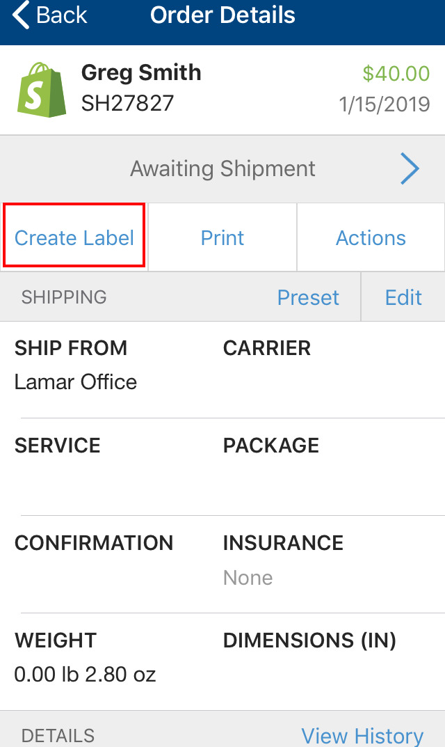 Shipping through mobile App