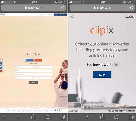 Clipix mobile and desktop versions