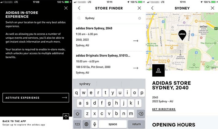 Adidas store finder mobile app