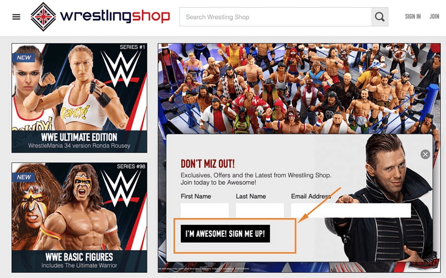 WrestlingShop signup form design