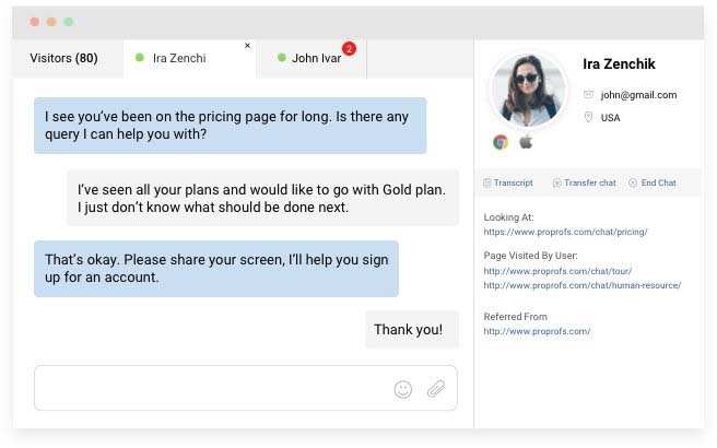 Chat software customer service
