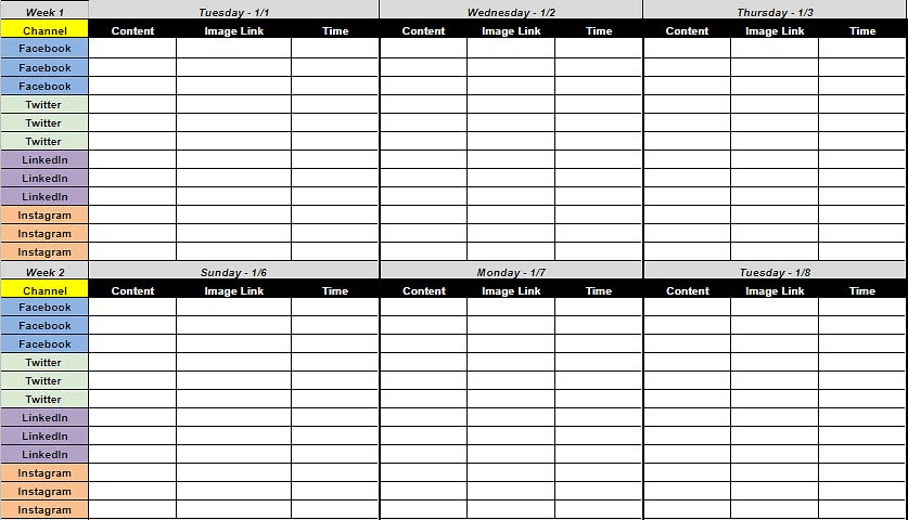 Google Sheets social media calendar