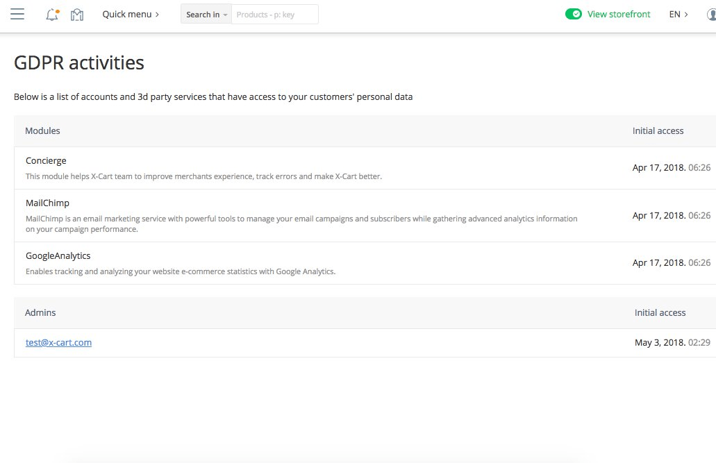 Records of GDPR activities in X-Cart 5