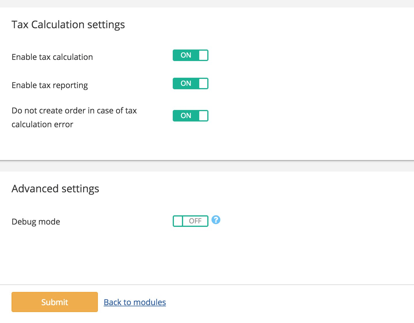 tax calculation settings