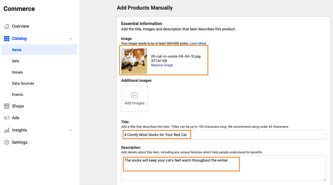 Adding products to Facebook catalog