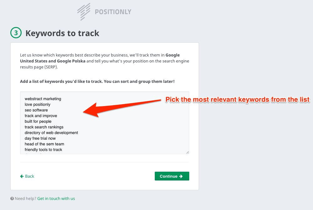 Keywords to track