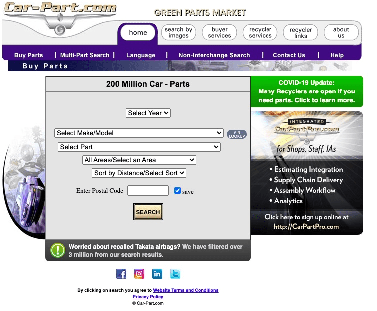 Large car parts database on Car-part.com