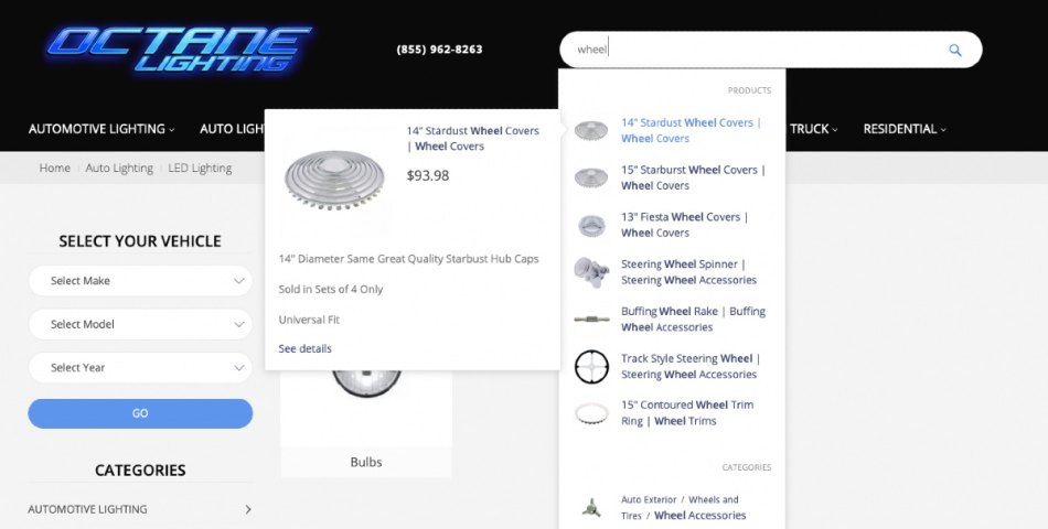 Octane Lighting's search experience