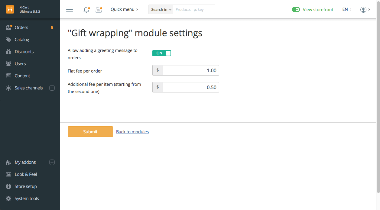 gift wrapping module settings