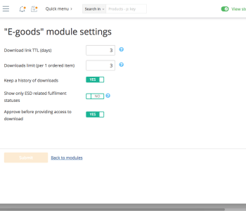 e-goods module settings