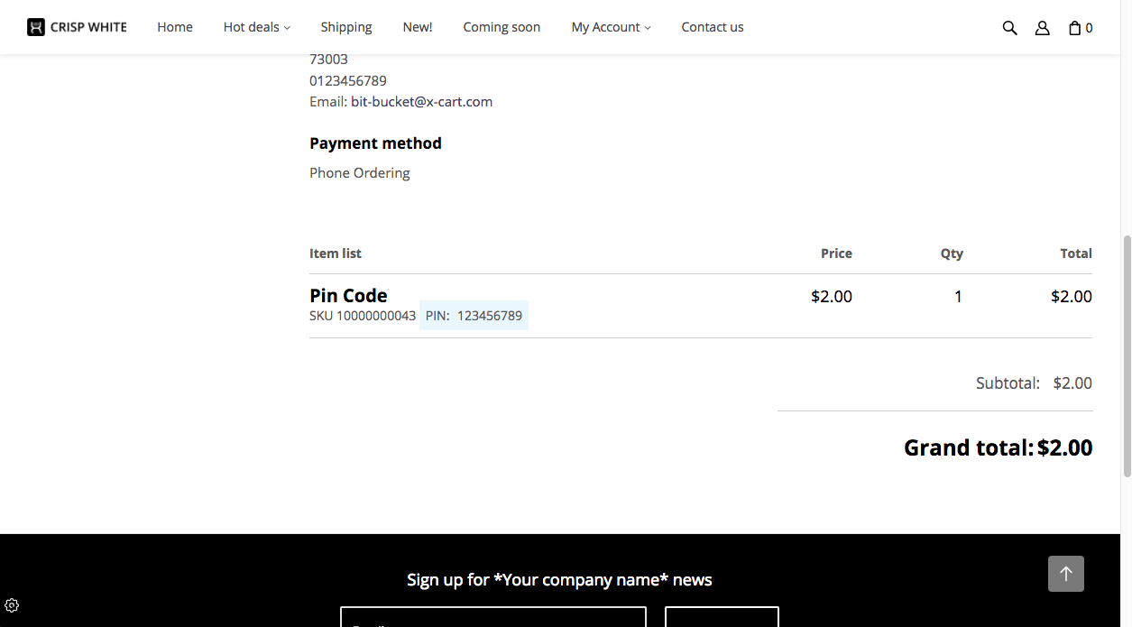 pin code in invoice