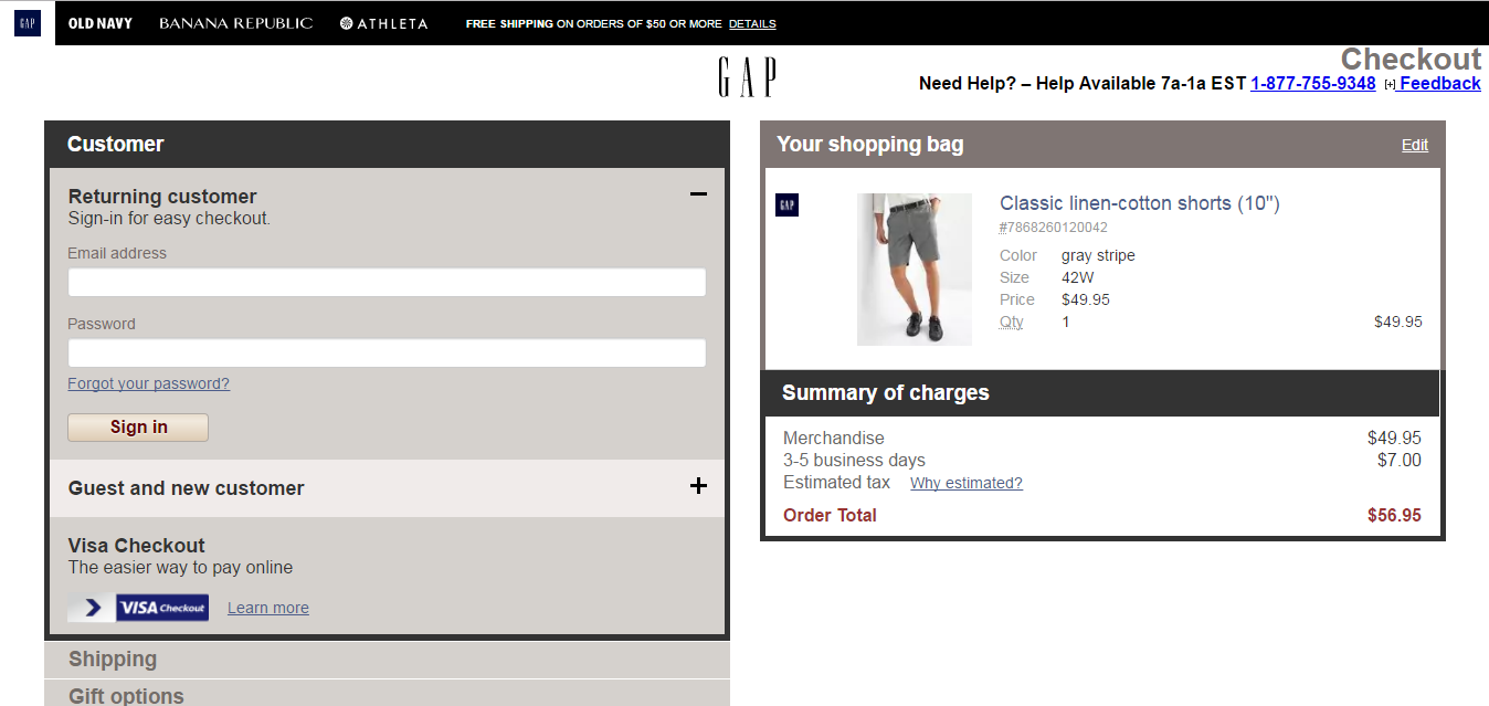GAP - Checkout for Returning Customers