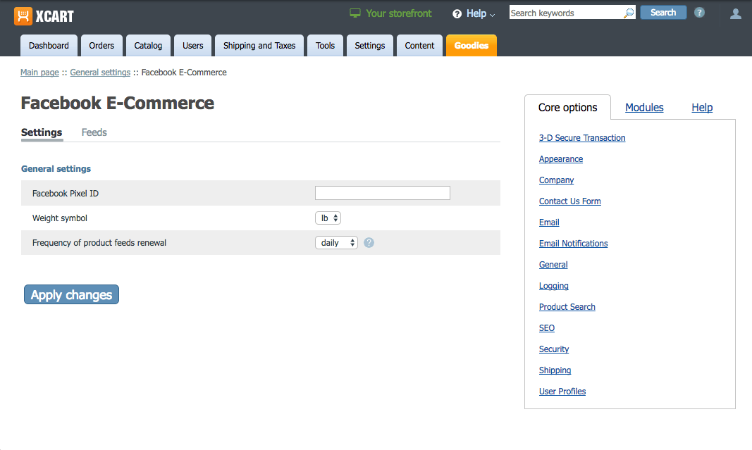 Facebook eCommerce settings