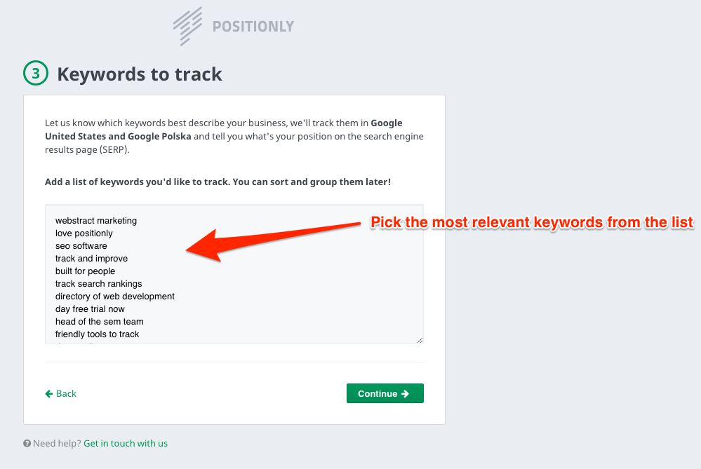 Keywords to track Keywords to track