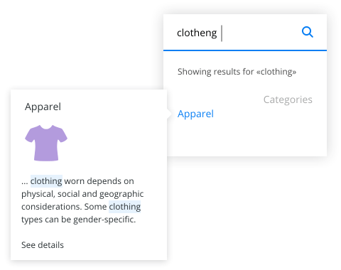 Example of a spelling correction by Cloudsearch eCommerce search engine