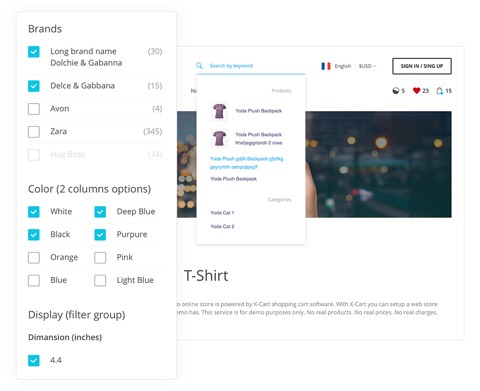 Cloud Search, Filters, Products Comparison