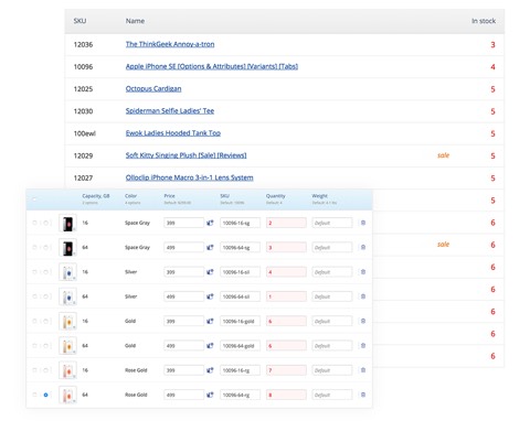Inventory, product management, options, variants and attributes