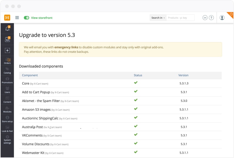 Upgrade section screenshot
