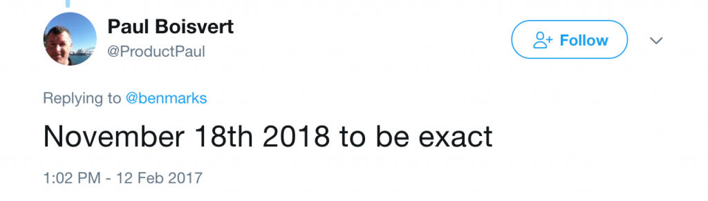 Paul Boisvert's tweet about the exact date of Magento 1 sunset