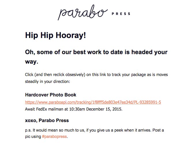 Bestellbestätigungs-E-Mail von Parabo Press