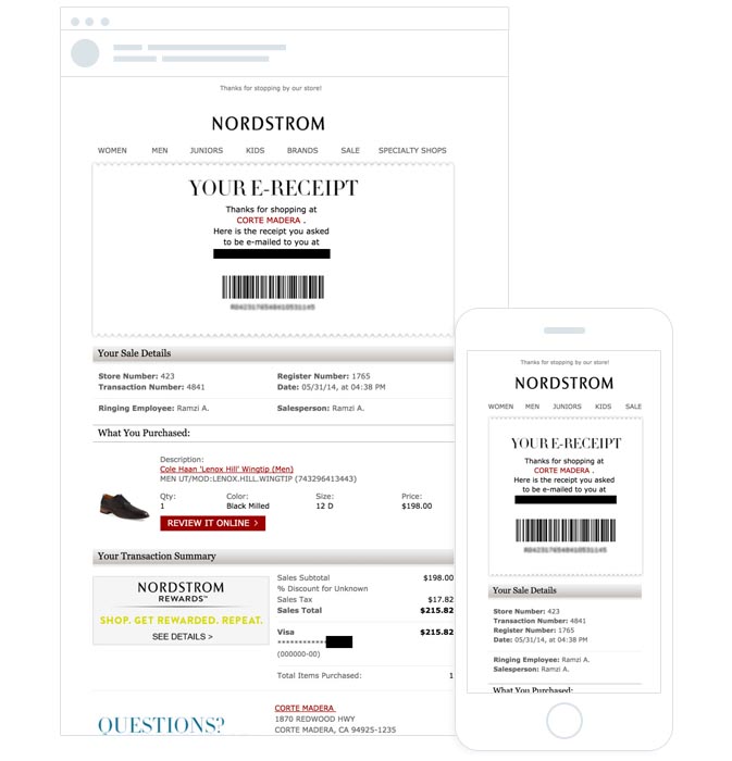 Nordstrom mobile-geoptimaliseerde transactionele e-mail