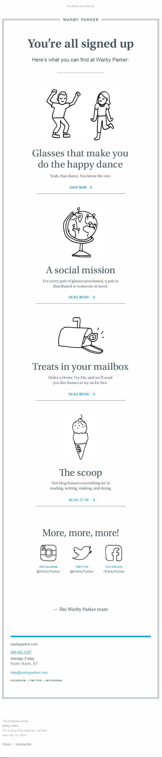 Warby Parker welcome email