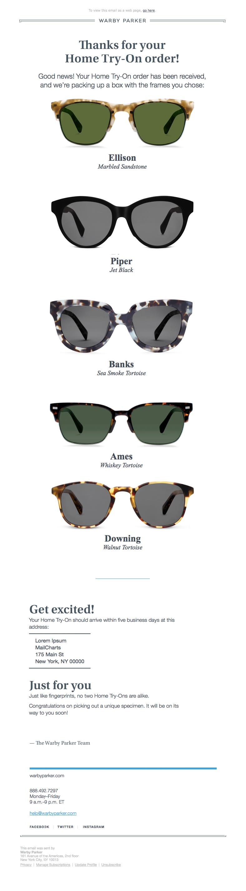  warby Parker transaksjons e-post 