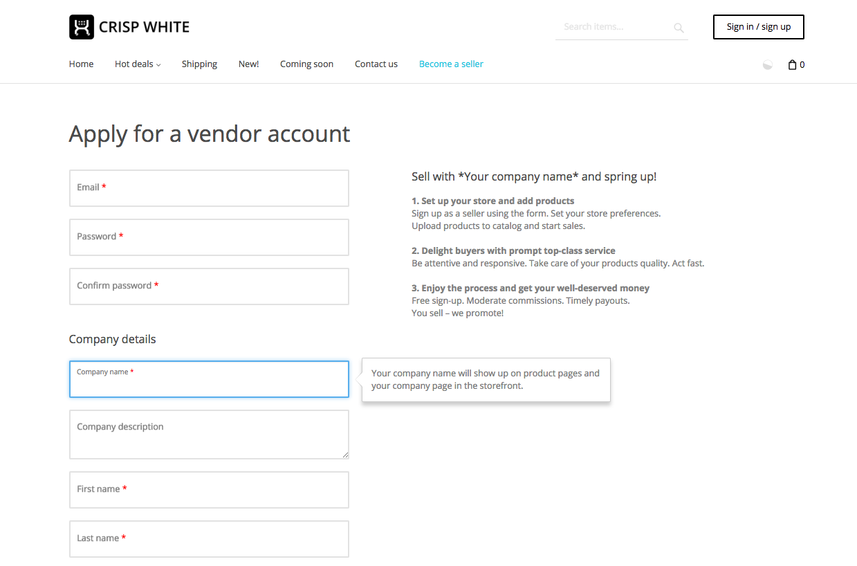 Vendor Registration Form in X-Cart