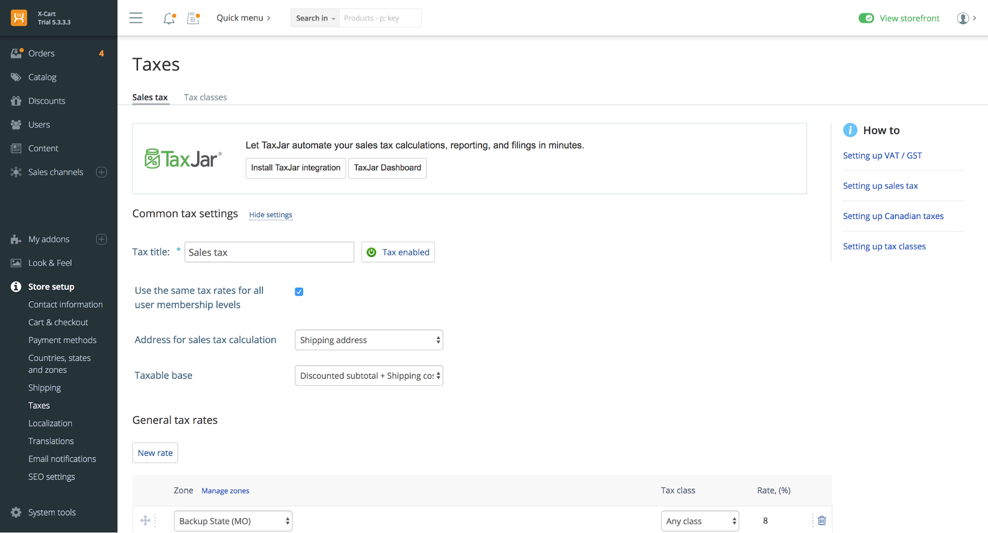 ecommerce sales tax settings