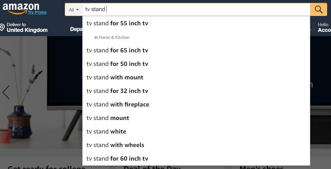 keywords suggestions in the search box