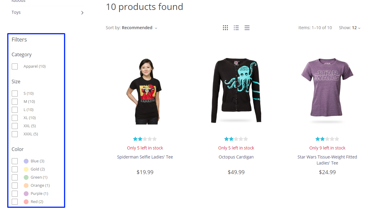 eCommerce search filters